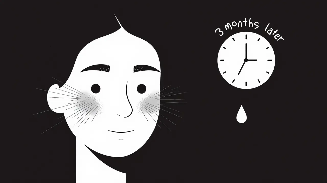 Асимметричное лицо с медленным смещением филлера через три месяца после процедуры.