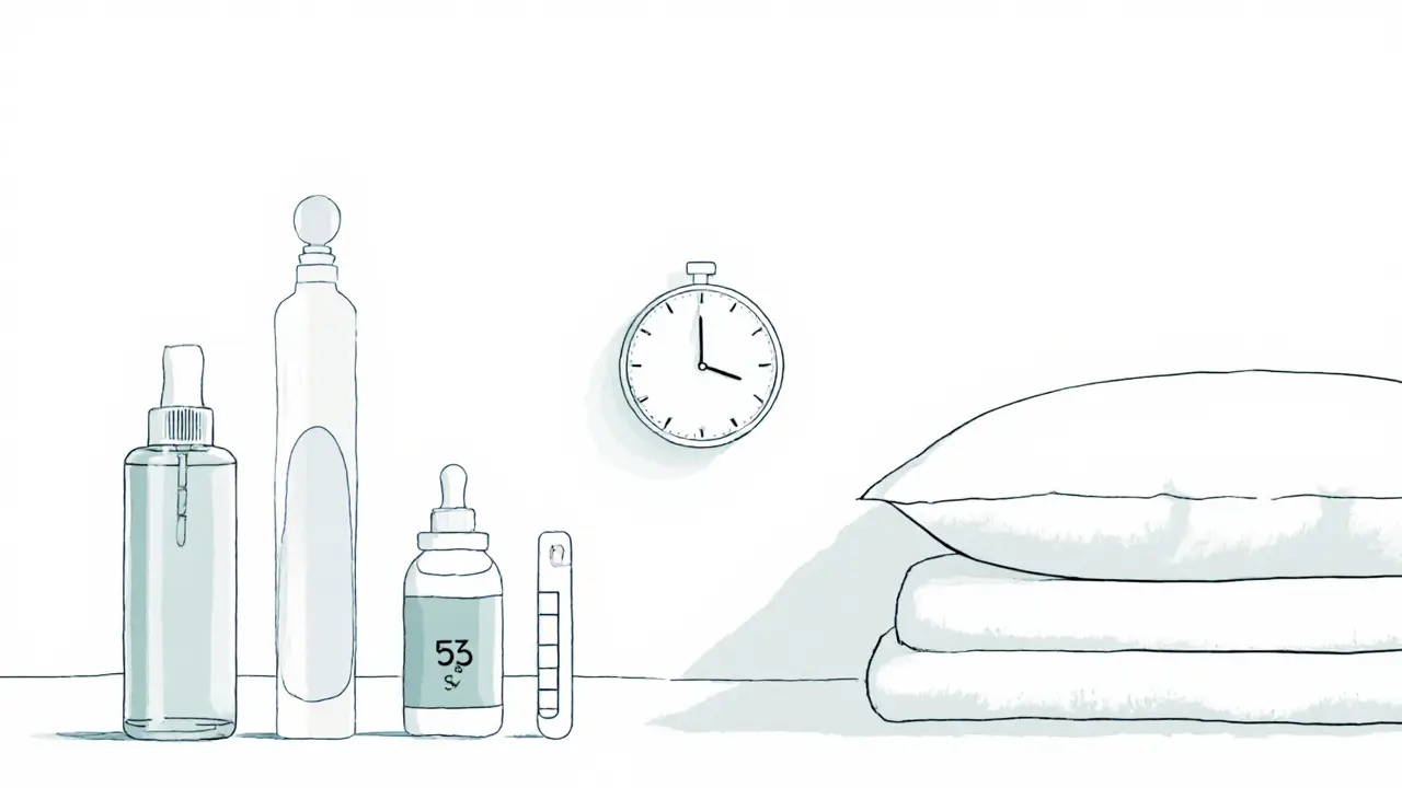 На столе — гидрофильное масло, мягкий очищающий гель, полоска pH и чистая наволочка.