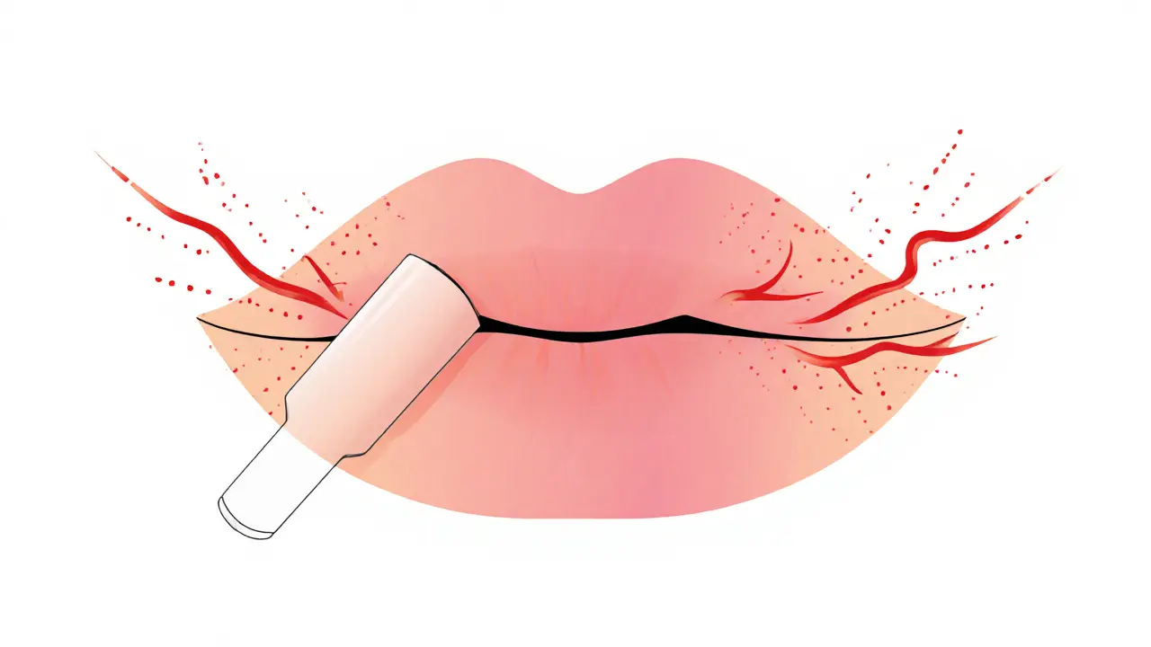 Устройство для вакуумного увеличения губ создает легкий эффект набухания, видны потоки крови.