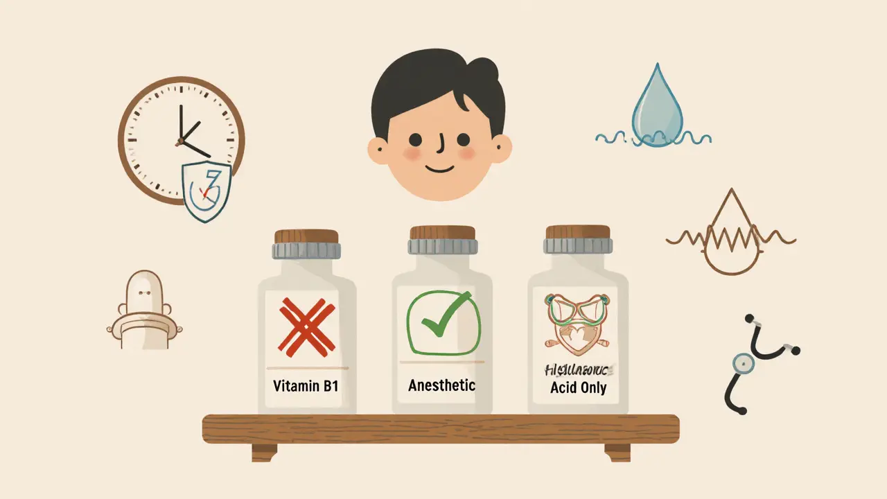 Полки с инъекциями: одни запрещены, одна безопасна, с символами защиты.