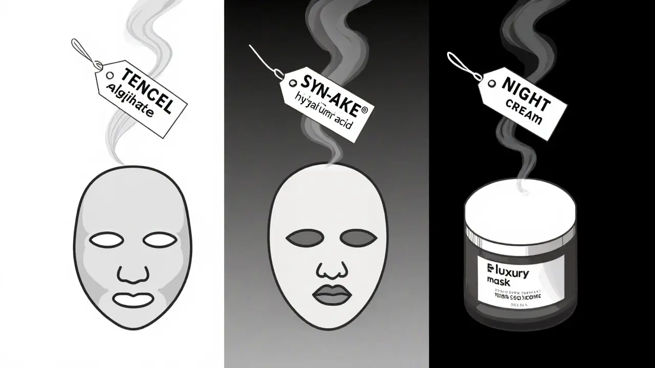 Три типа антивозрастных масок с ключевыми активами, разделённые по ценовым сегментам.