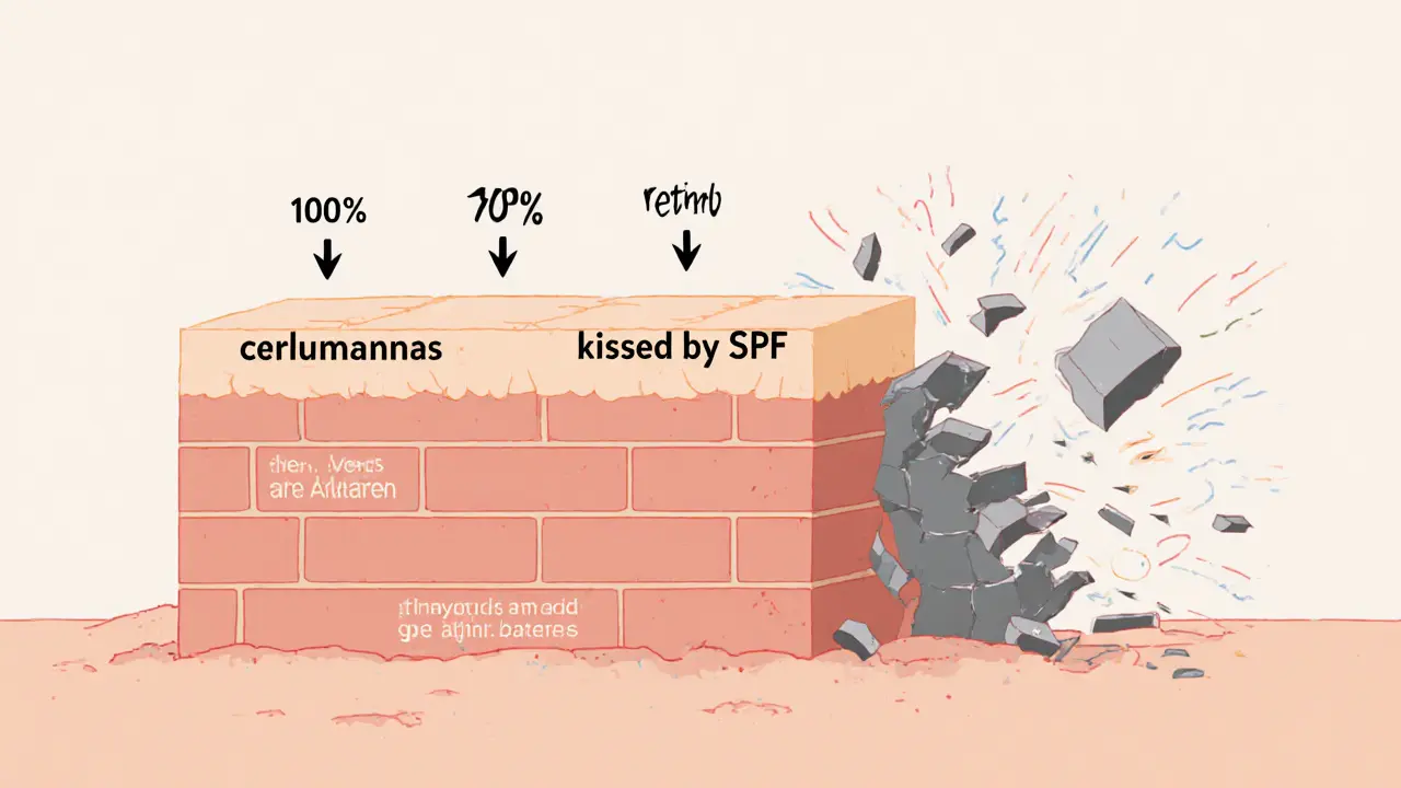 Защитный барьер кожи в виде стены, спасаемый SPF, против агрессивных кислот.
