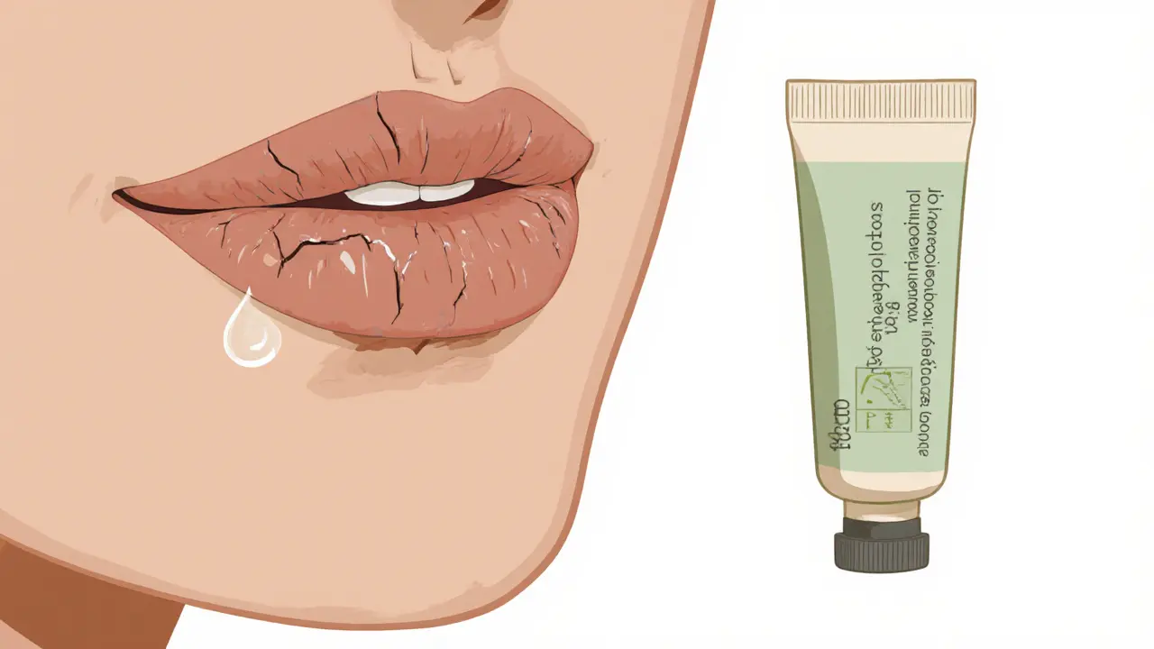 Две стороны губ: одна поврежденная, другая защищенная бальзамом.