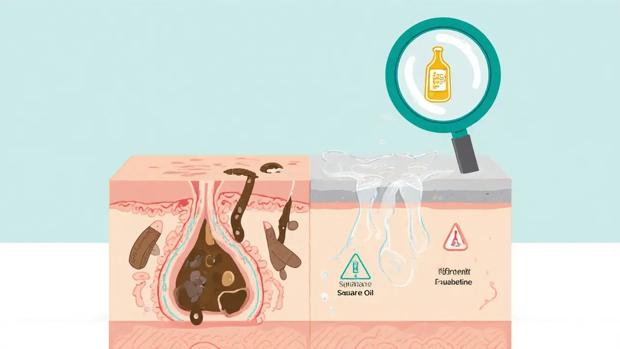 Сравнение забитых и чистых пор с безопасными и вредными ингредиентами