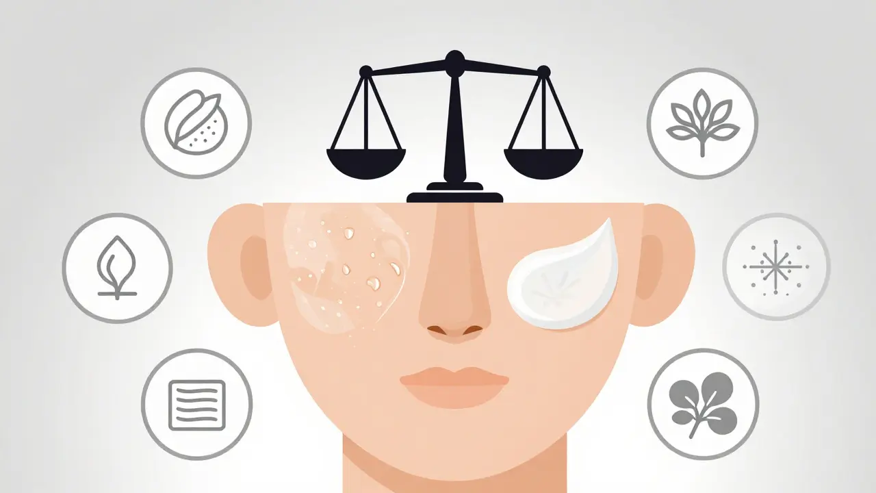 Баланс увлажнения: гель на лбу и крем на щеках с ключевыми ингредиентами