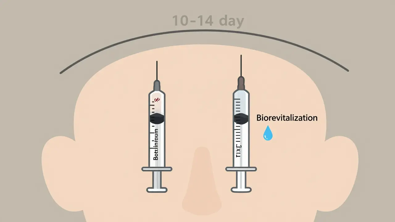 Две сиринги с символами мышцы и капли воды, расположенные с интервалом, иллюстрирующие правильный порядок введения препаратов.