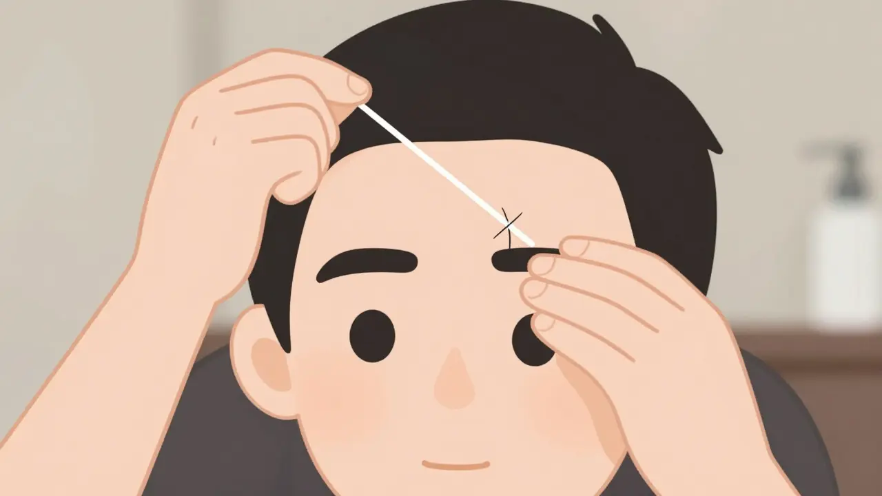 Профессионал удаляет волоски бровей нитью в салоне.