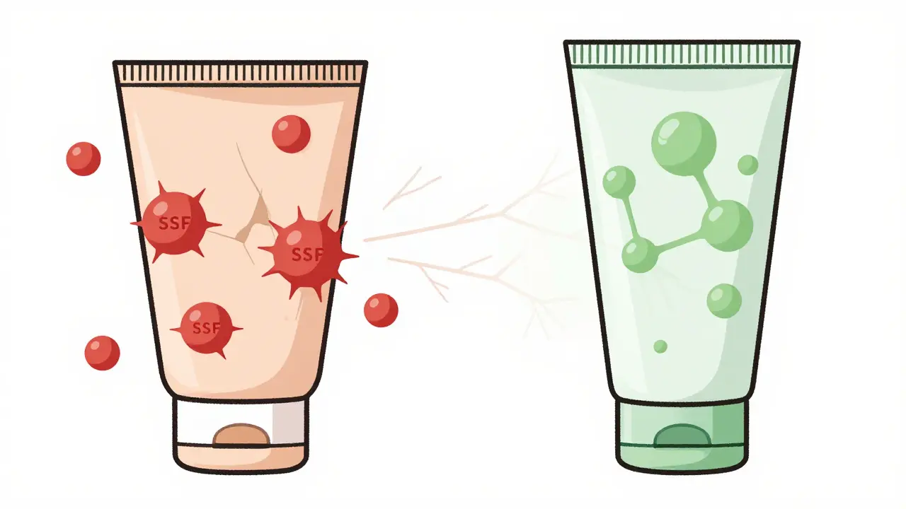 Сравнение агрессивных и безопасных ингредиентов в очищающих средствах.