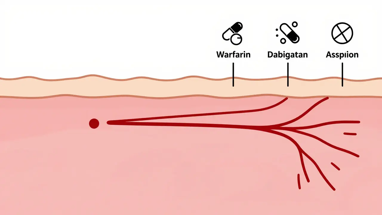 Сравнение нормального и разжиженного кровотока под кожей с иконками антикоагулянтов