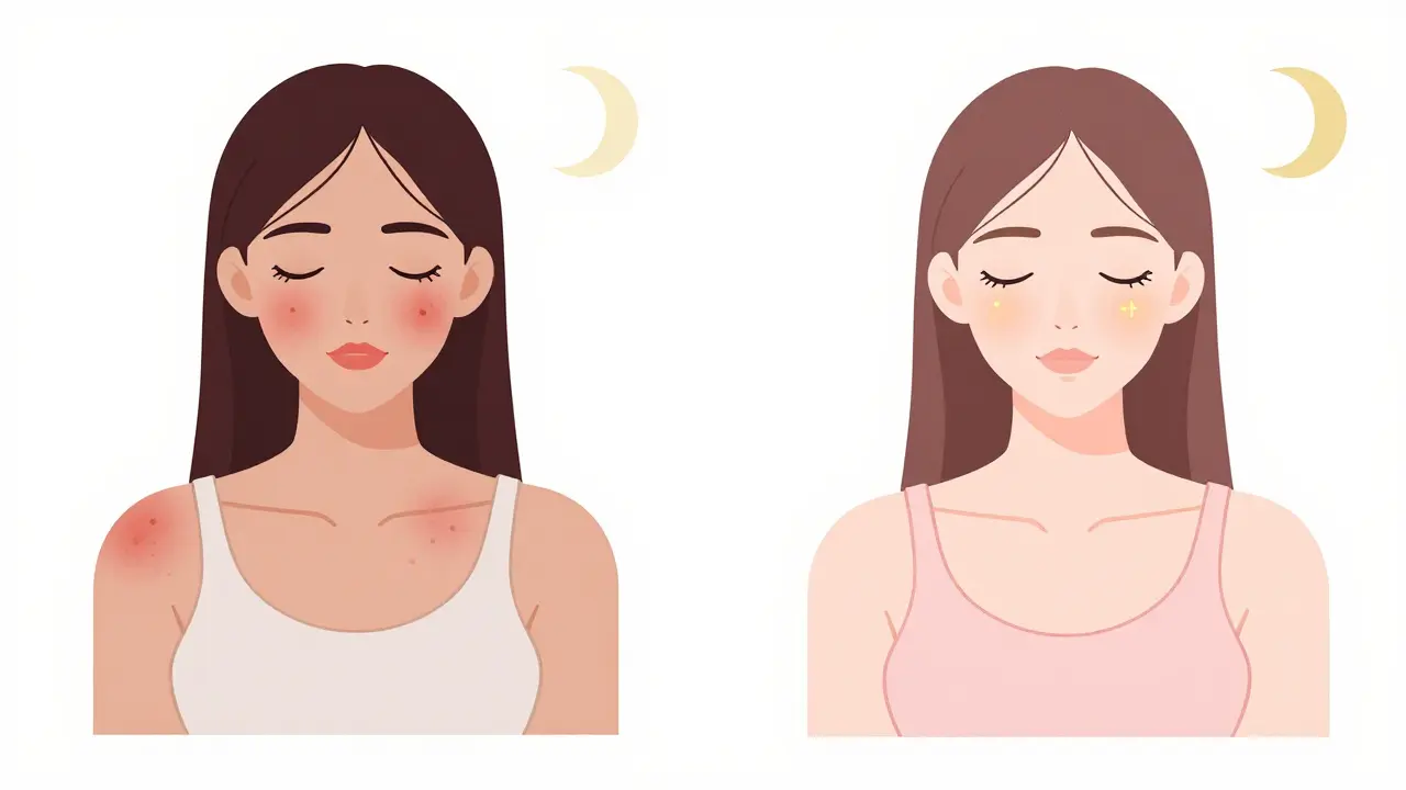 Сравнение состояния кожи во время менструации и овуляции: синяки и отеки против гладкой сияющей кожи.