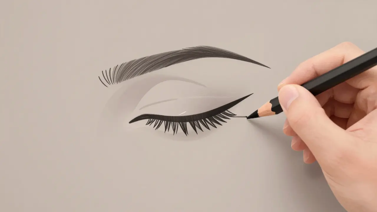 Тонкая стрелка, проведенная вверх, как крыло летучей мыши, на закрытом веке.