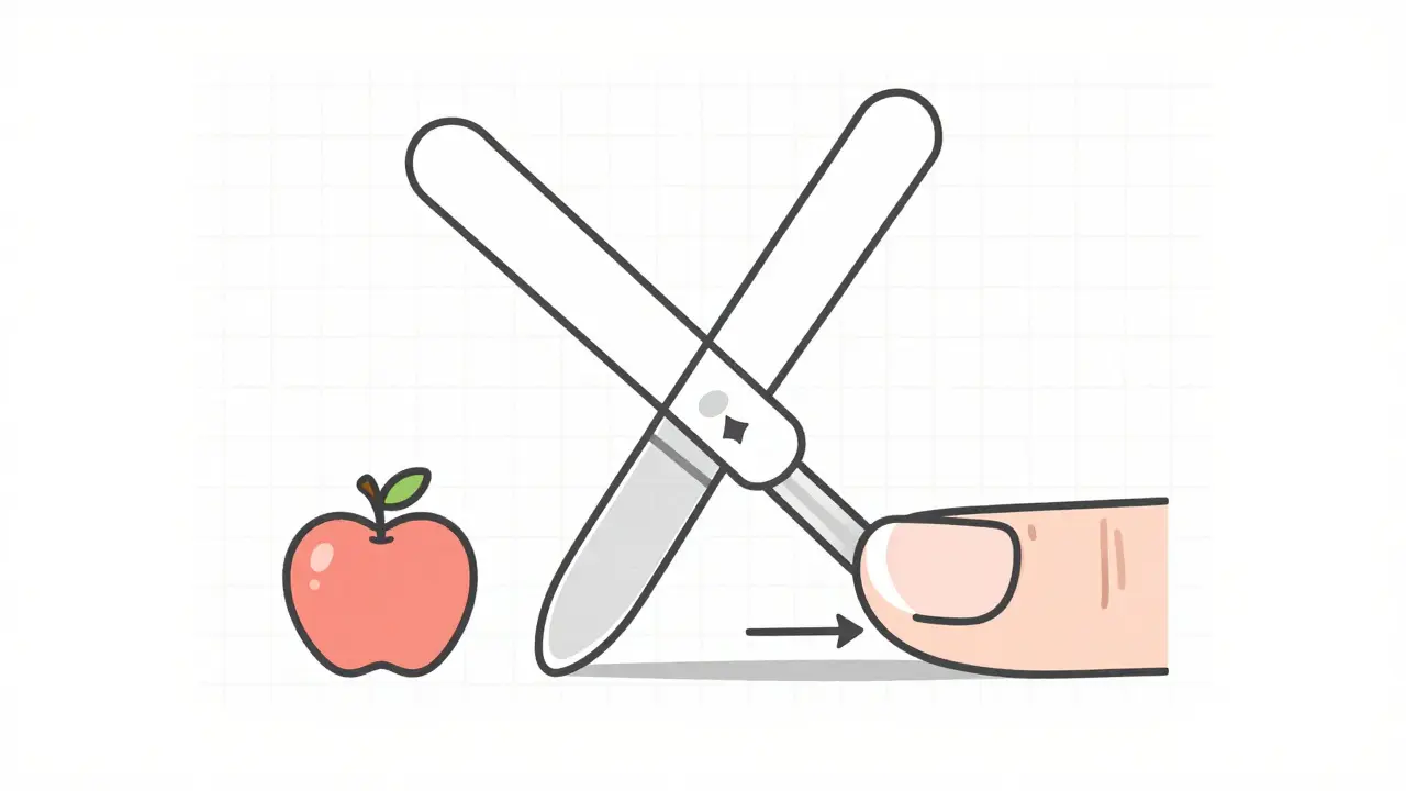 Пилка под углом 20 градусов, рядом яблоко — символ правильного давления.