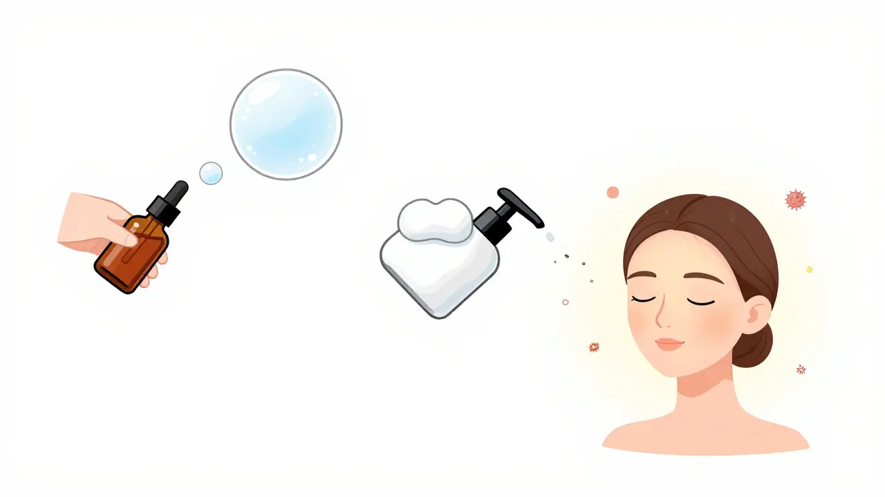 Превращение масла в пену, ведущее к сияющей коже — символ чистоты и обновления.