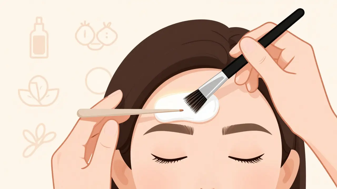 Профессиональная укладка бровей тонким слоем воска и сухой щеточкой с признаками ухода.