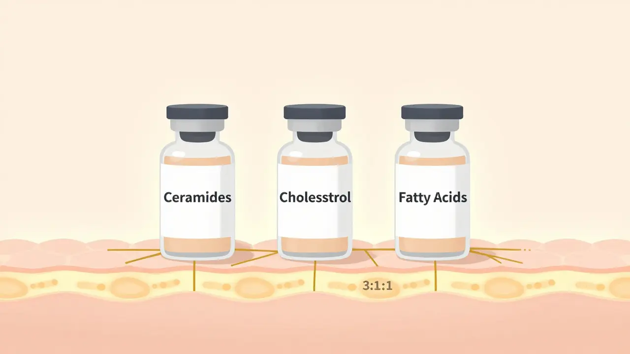 Три компонента липидного барьера в соотношении 3:1:1, образующие защитную мембрану