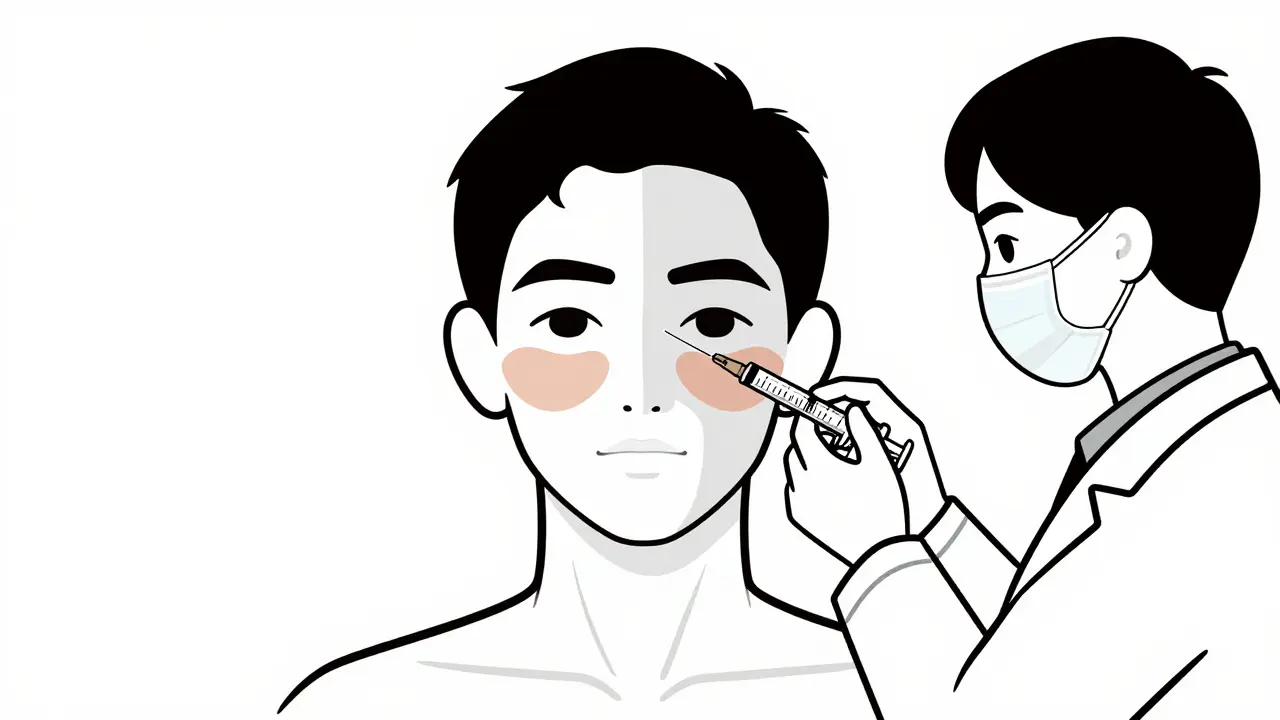 Врач вводит филлеры в лицо с разной плотностью в трёх зонах.