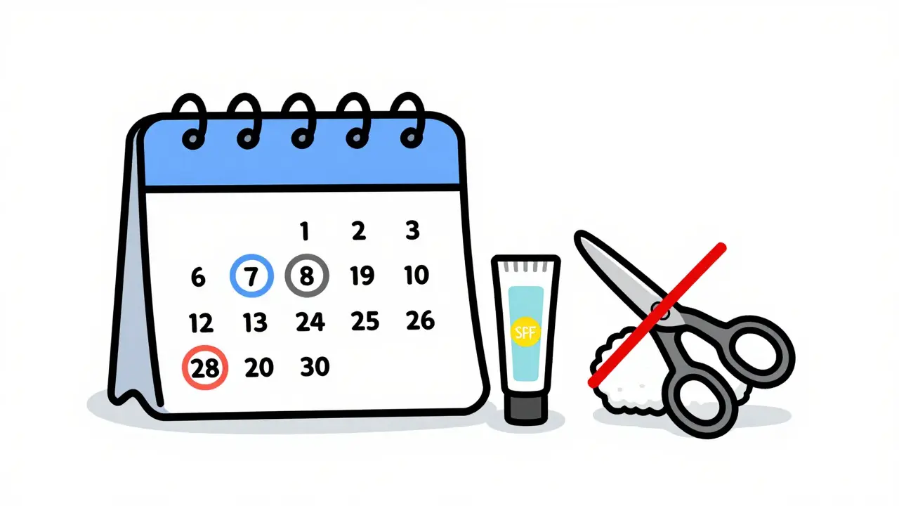 Календарь с редкими отметками пилинга и увлажняющим бальзамом, противопоставленный еженедельному скрабу.