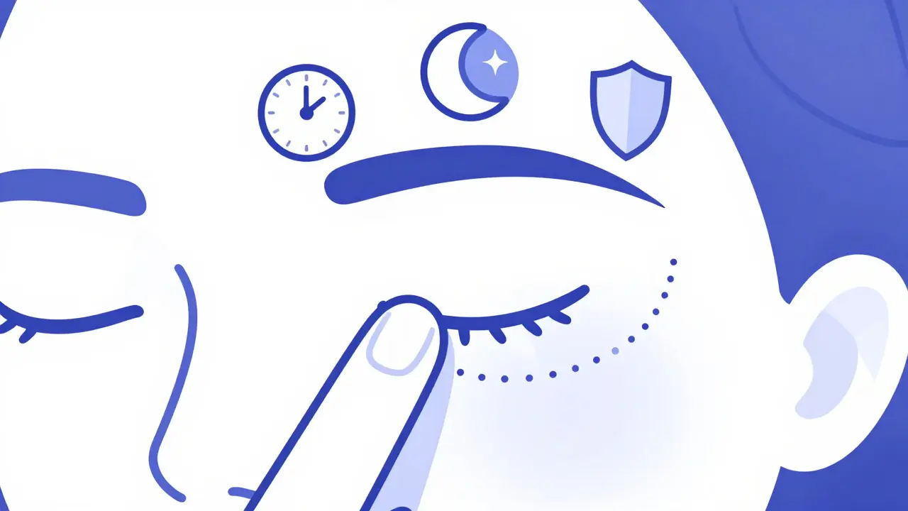 Легкое нанесение крема под глазом безымянным пальцем, с символами времени и защиты.