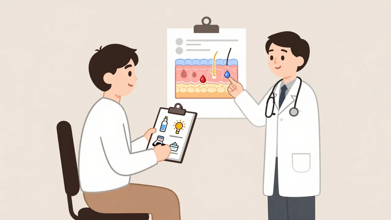 Пациент консультируется с дерматологом о уходе за кожей