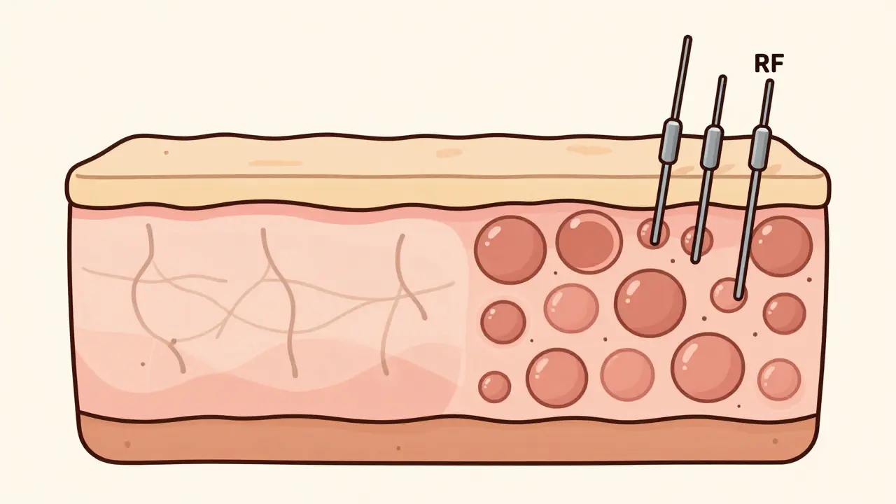 Сравнение стареющей и омоложенной кожи: восстановление коллагена и воздействие RF-технологий.