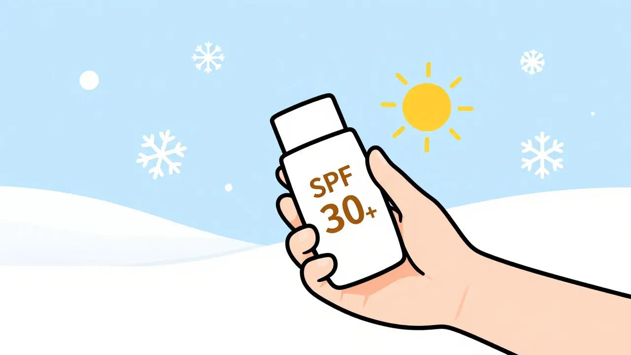 Зимняя защита от УФ: SPF 30+ в снежный день.