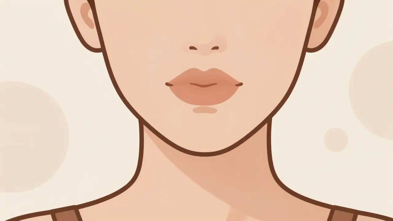 Девушка с ухоженными губами и символами длительности эффекта.