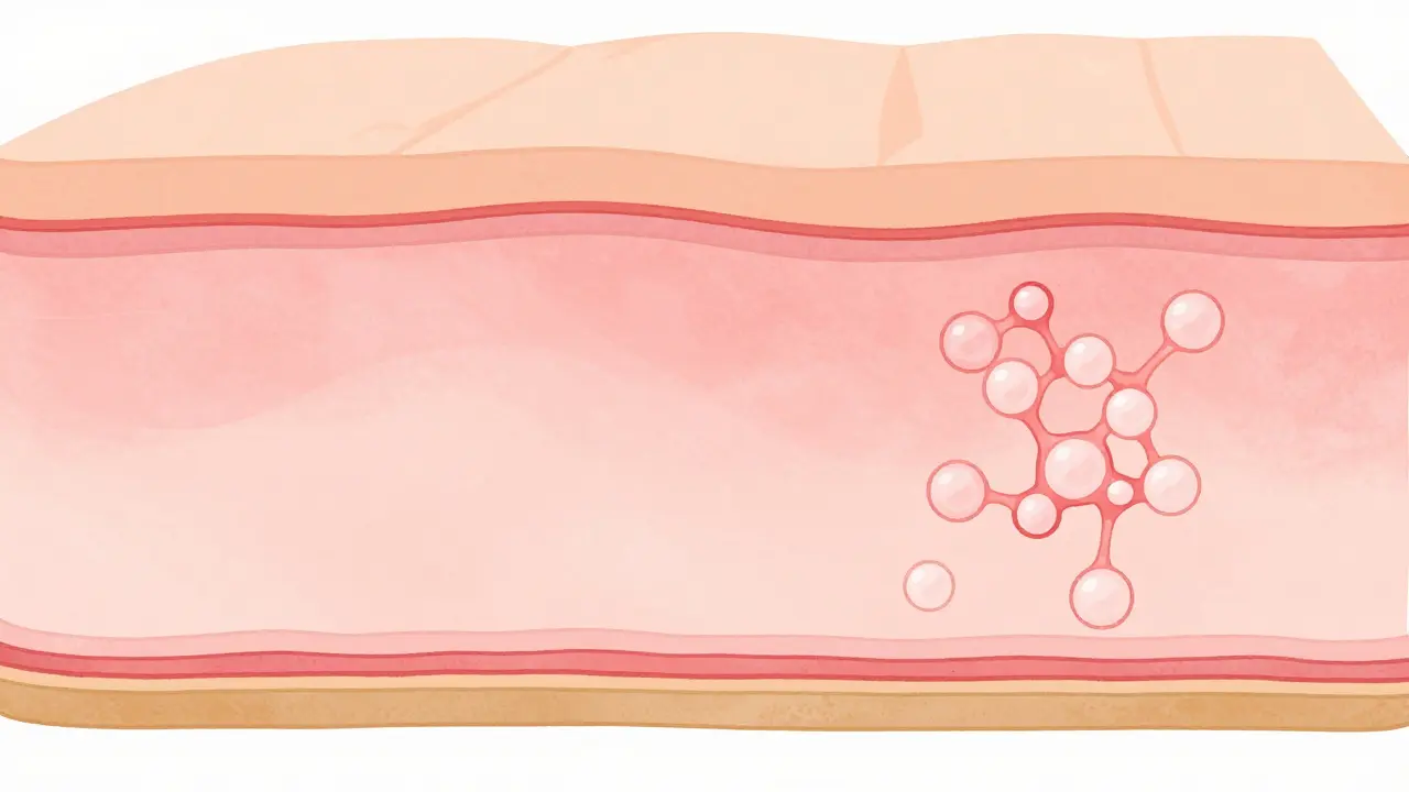 Иллюстрация молекулярной структуры филлеров в слоях кожи