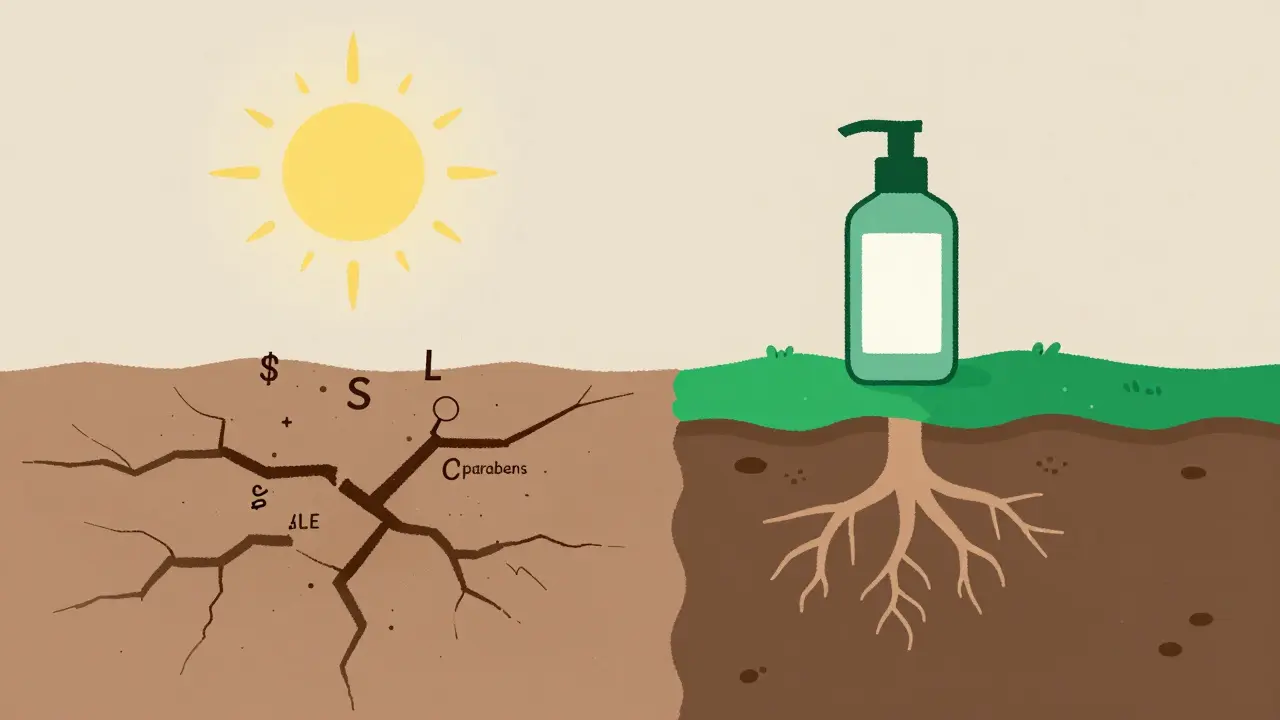 Скальп как ландшафт: одна сторона поврежденная, другая — здоровая, с питательными компонентами.