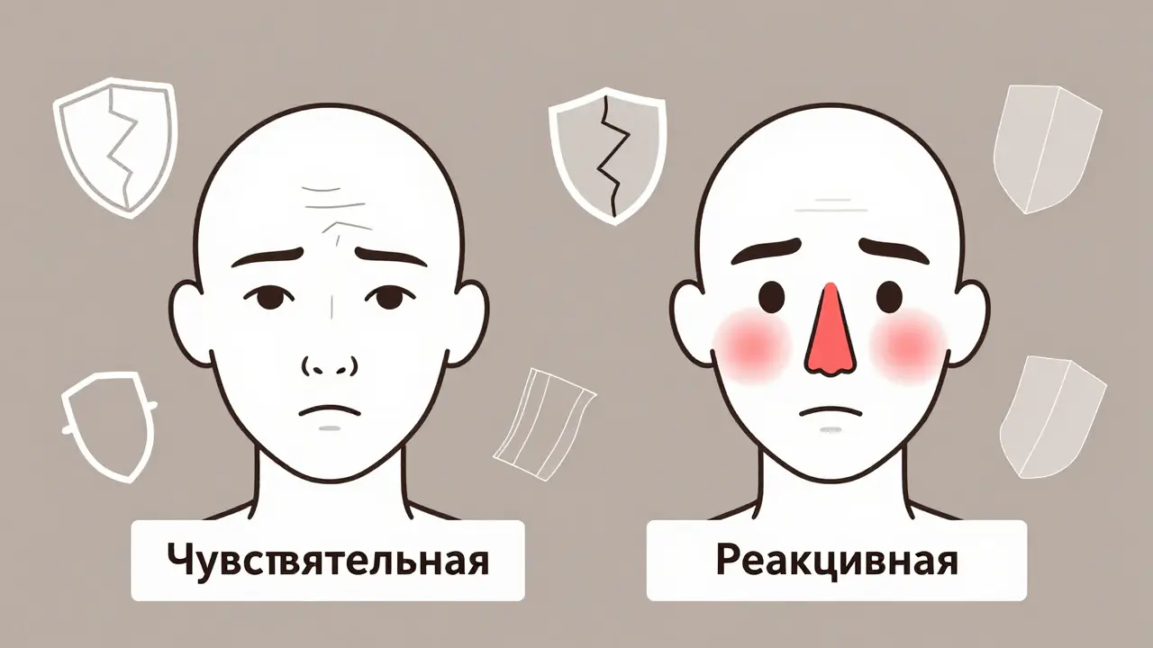 Сравнение двух типов кожи: одна с постоянным напряжением, другая с внезапным покраснением.