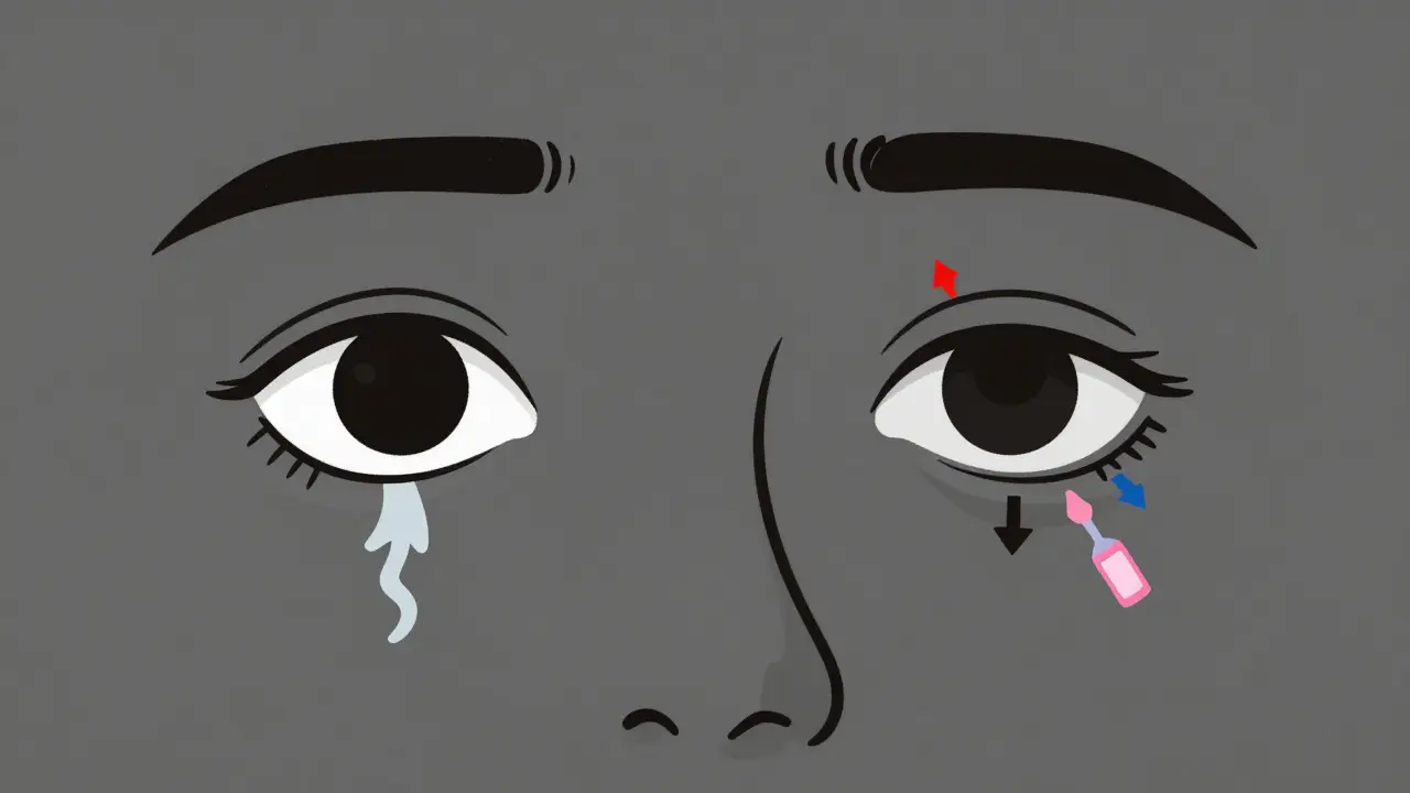 Сравнение здорового и отечного глаза с причинами: соль, алкоголь, косметика.