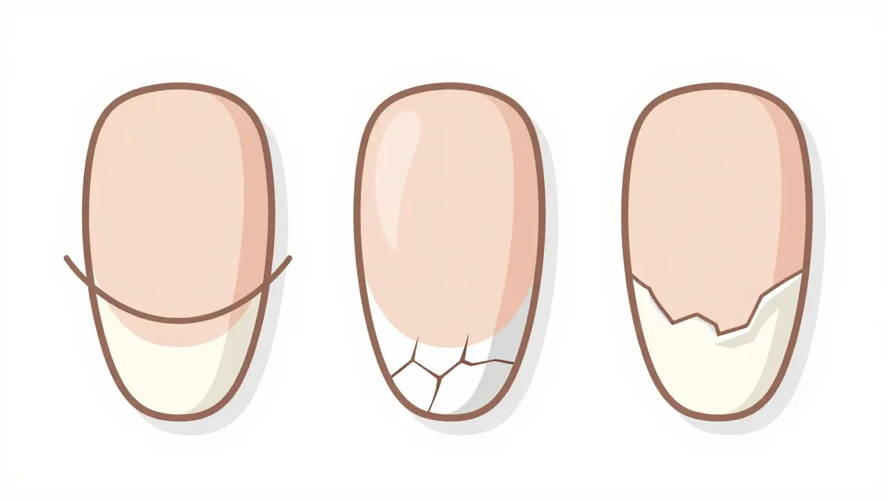 Три типа ногтевых покрытий: гибкий биогель, ломкий твердый гель и отслаивающийся акрилат, изображены в минималистичном стиле.