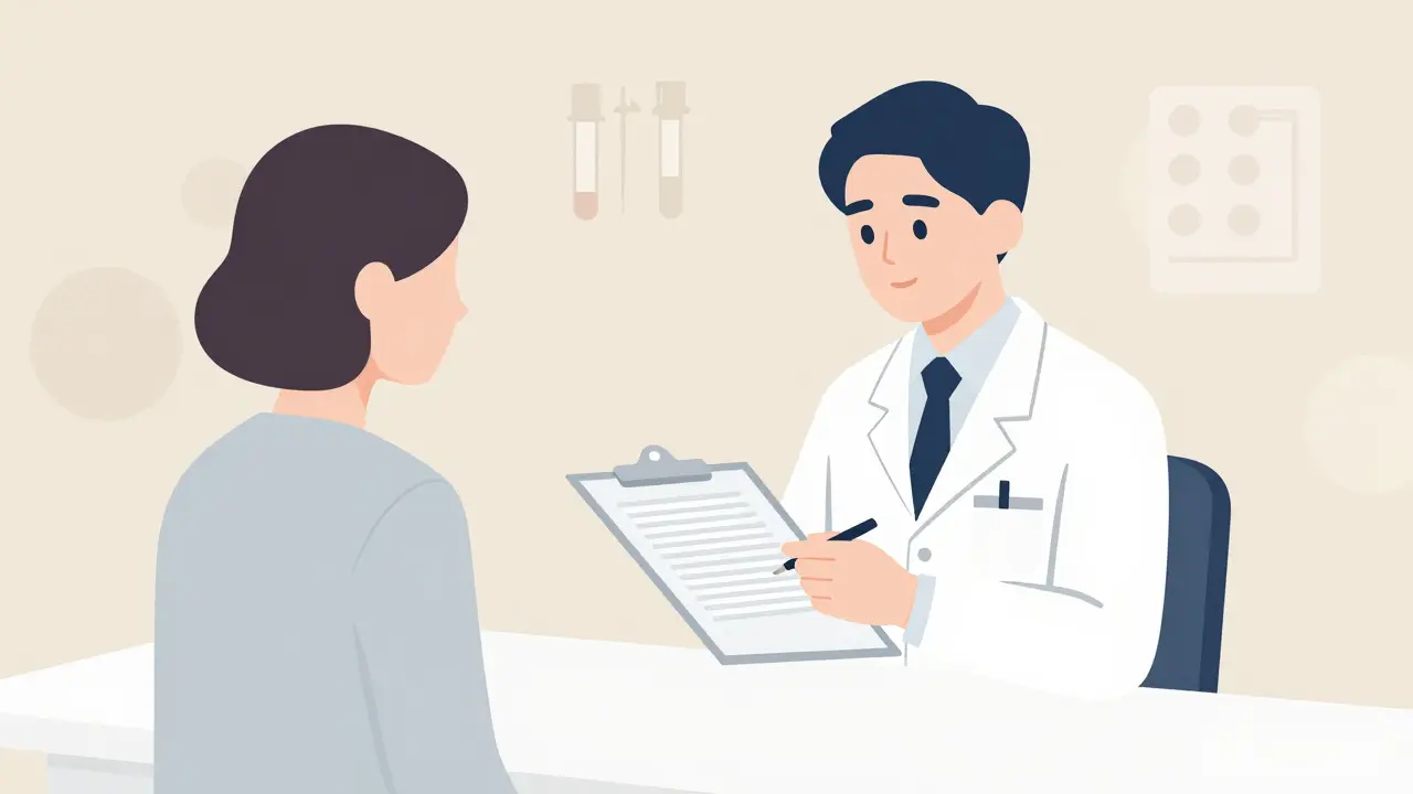 Врач изучает результаты анализов крови перед инъекциями