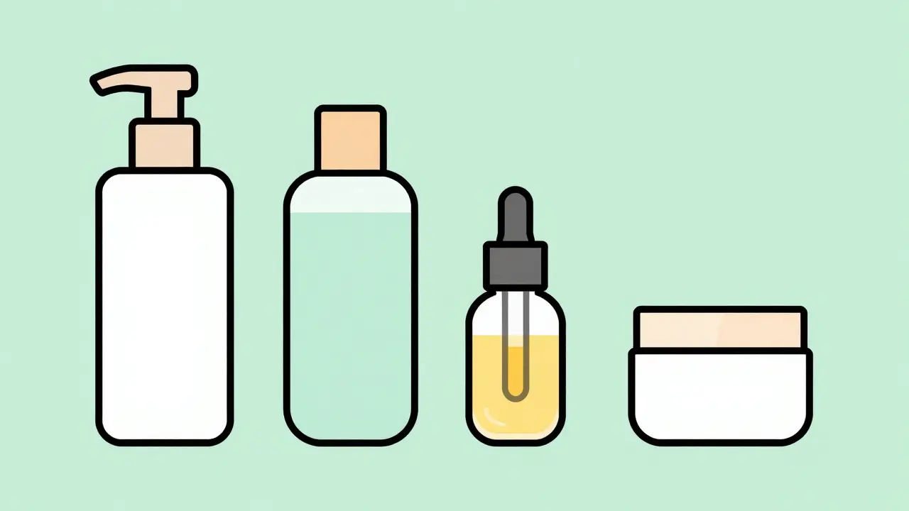 Набор средств для ухода за проблемной кожей на светлом фоне