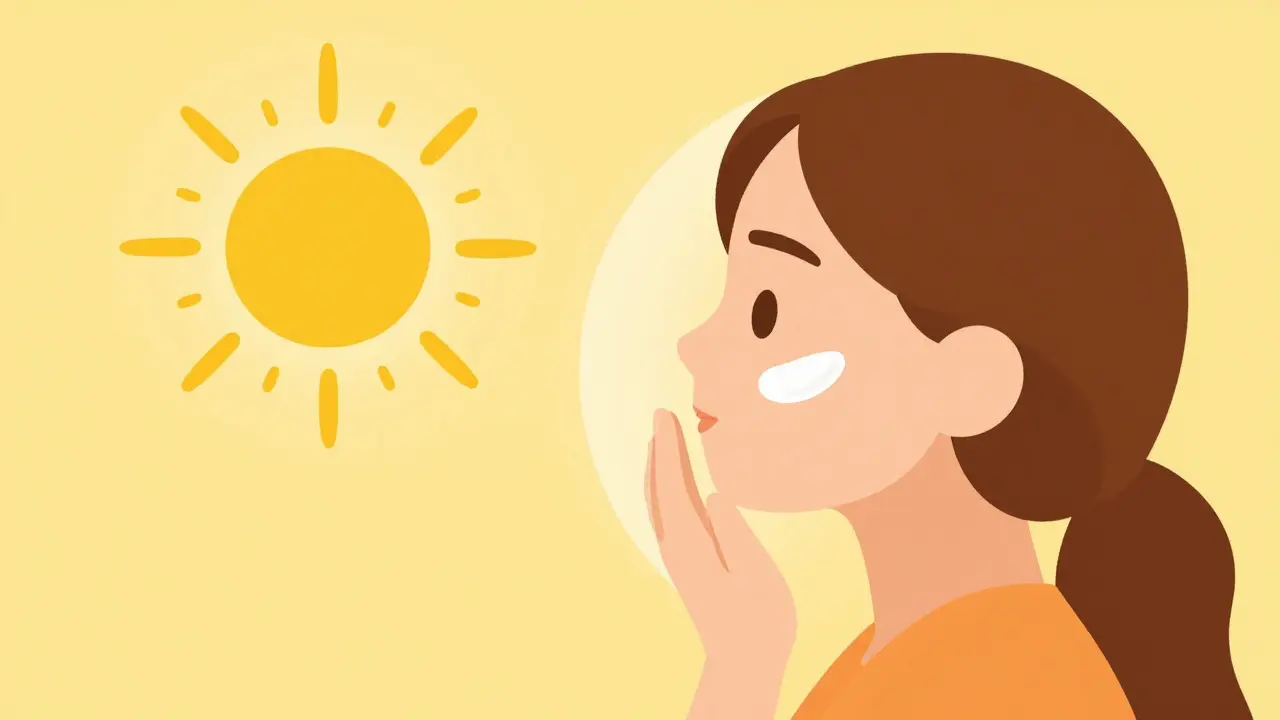 Нанесение солнцезащитного крема на лицо в стиле иллюстрации