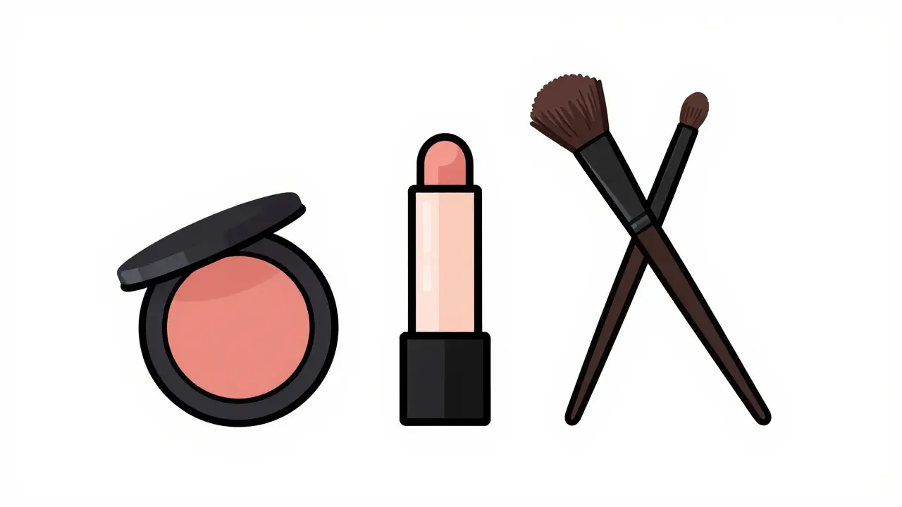 Палетка румян двух оттенков и кисти для макияжа в минималистичном стиле