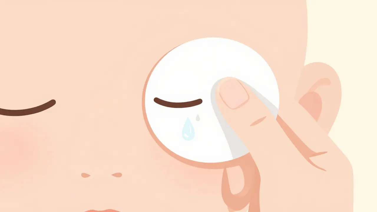 Процесс бережного удаления макияжа с глаз с помощью ватного диска.