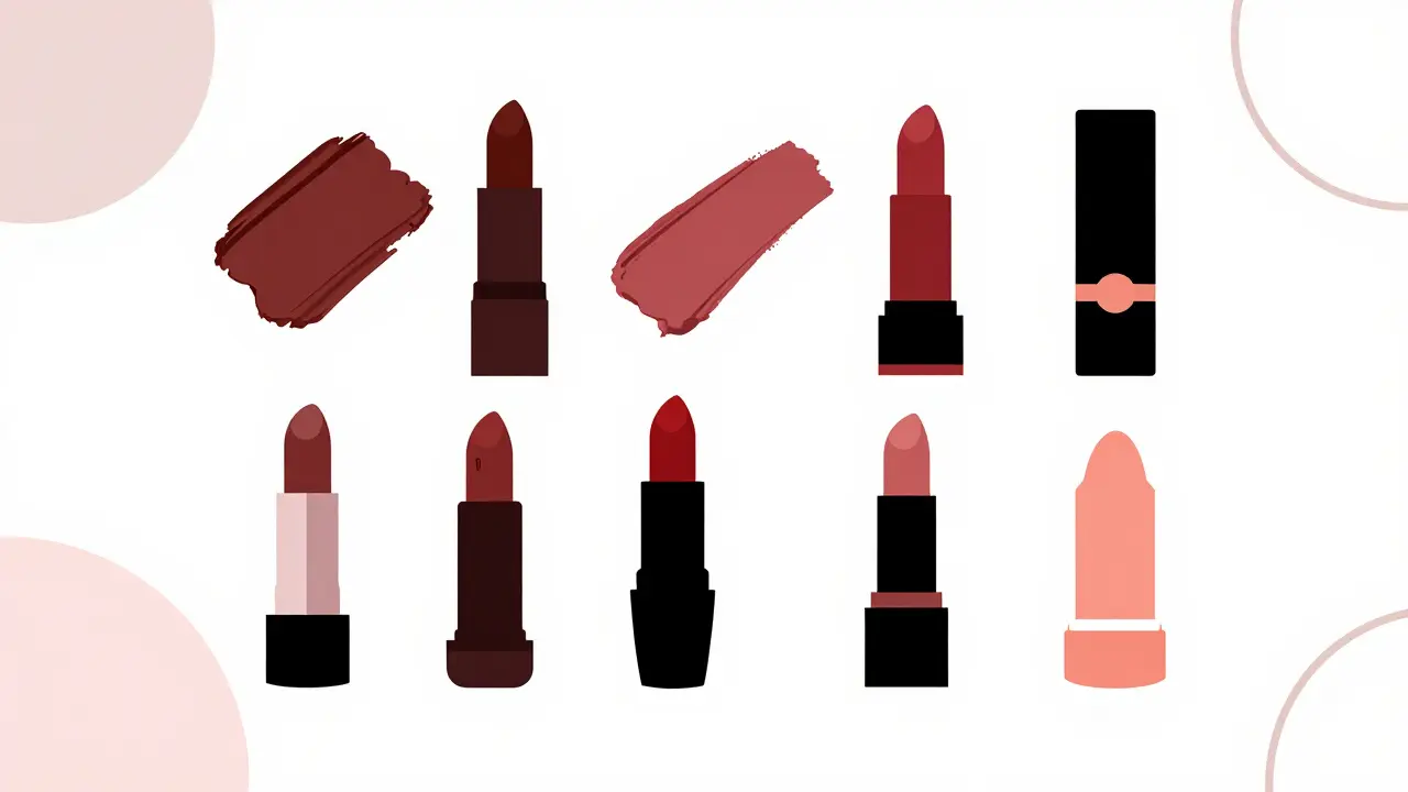 Различные оттенки помады от нюдовых до насыщенных темных цветов