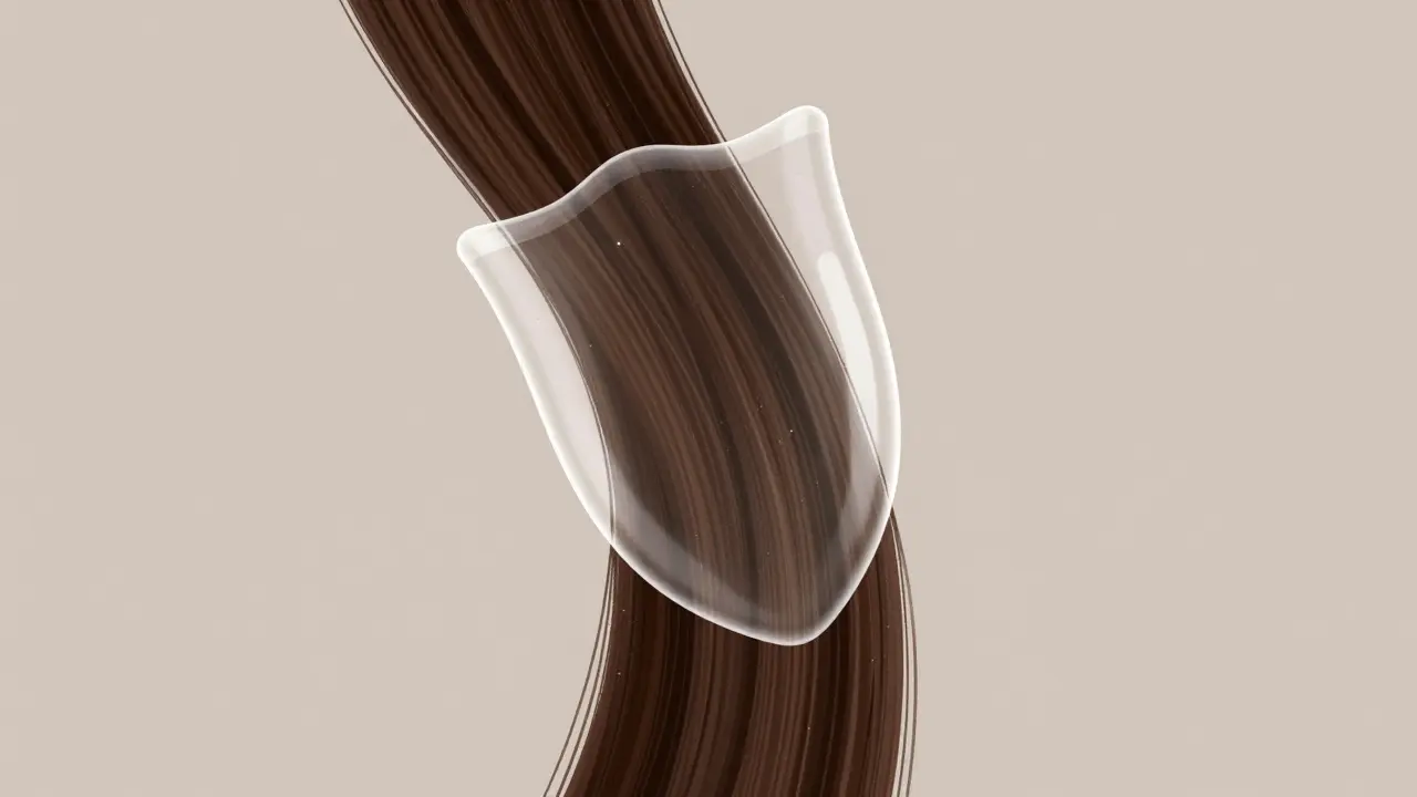 Схематичное изображение гладкого волоса под защитным слоем для сохранения цвета и блеска.