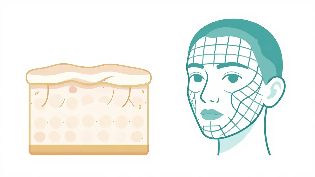 Схематичное изображение укрепления каркаса кожи пептидами и коллагеном