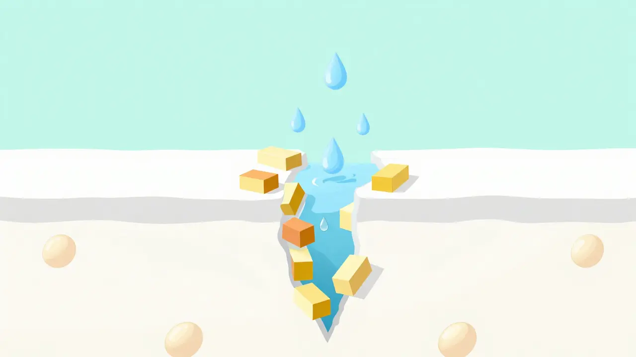 Схематичное изображение восстановления защитного барьера кожи церамидами